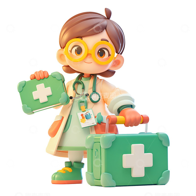 高清大图下载【趣麦麦图】卡通简约提着药箱的医生