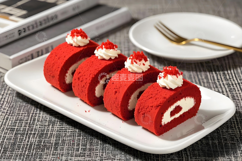 高清大图下载【趣麦麦图】红丝绒蛋糕卷摄影图