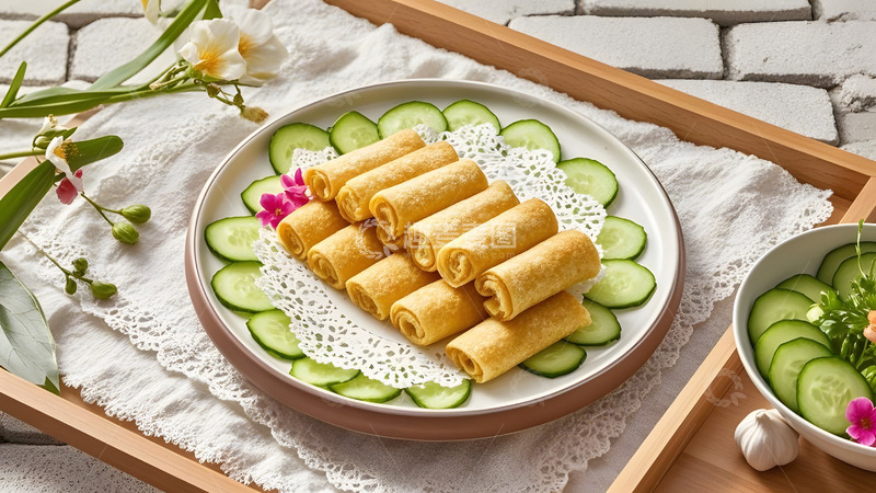 高清大图下载【趣麦麦图】白盘上的经典鸡肉卷饼搭配奶酪和蔬菜摄影