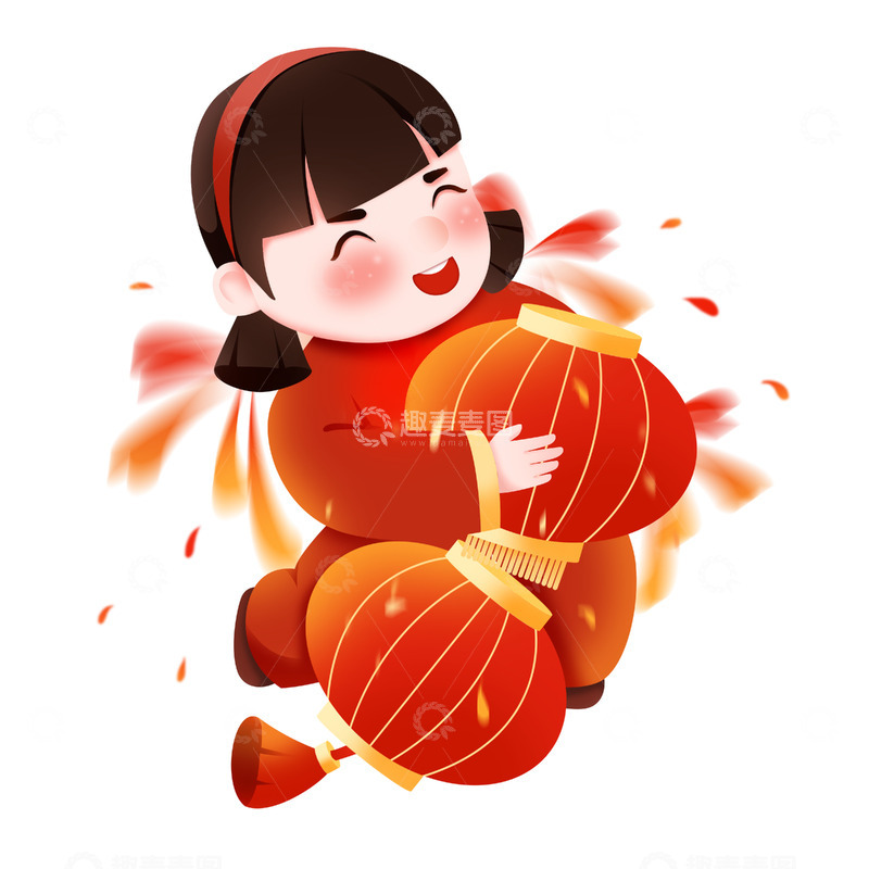 源文件下载【趣麦麦图】春节高兴欢快小女孩灯笼元素