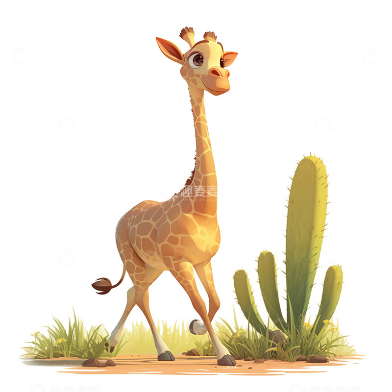 高清大图下载【趣麦麦图】卡通简约野外行走的长颈鹿