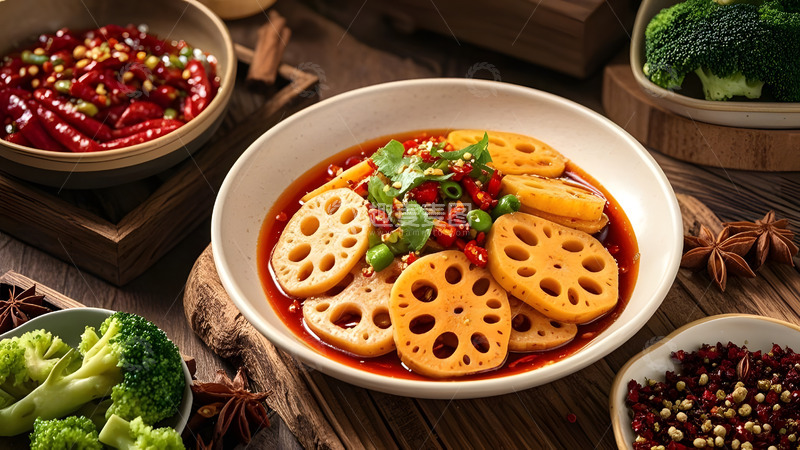 高清大图下载【趣麦麦图】中式香辣莲藕片的家常菜演绎