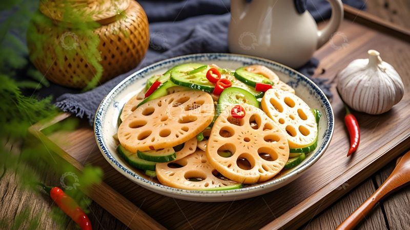 高清大图下载【趣麦麦图】凉拌藕片展现清脆口感与健康风味