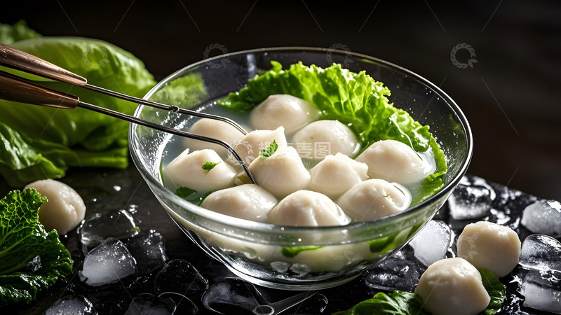 高清大图下载【趣麦麦图】鱼丸与青菜的清淡健康美食