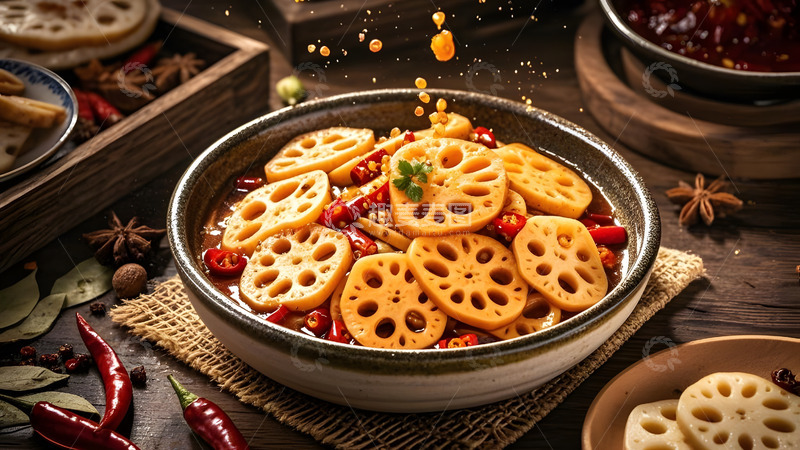 高清大图下载【趣麦麦图】麻辣拌藕片的川味小菜