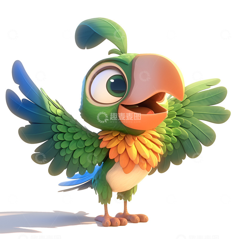 高清大图下载【趣麦麦图】卡通简约展翅的绿鹦鹉