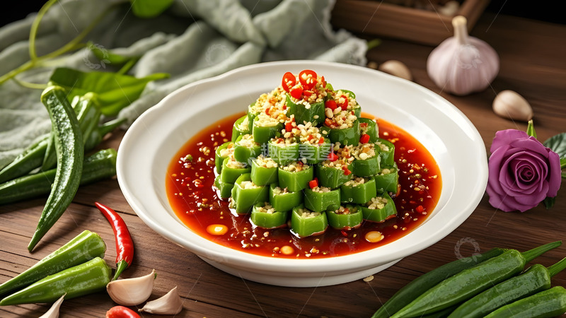 高清大图下载【趣麦麦图】蒜蓉秋葵健康美食摄影
