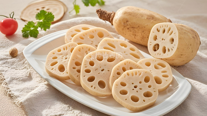 高清大图下载【趣麦麦图】切片装盘的生鲜莲藕