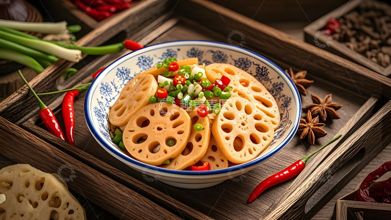 高清大图下载【趣麦麦图】红油凉拌藕片呈现经典麻辣风味