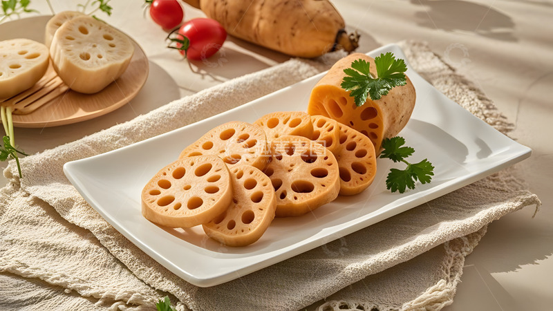 高清大图下载【趣麦麦图】清新装盘的生鲜藕片