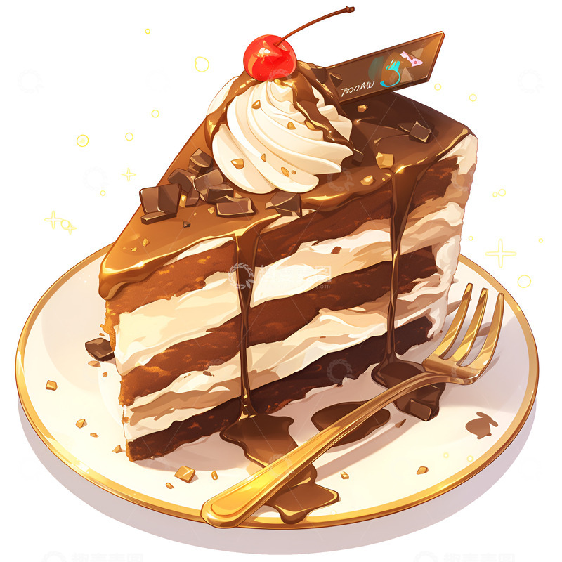 高清大图下载【趣麦麦图】卡通简约一盘巧克力蛋糕