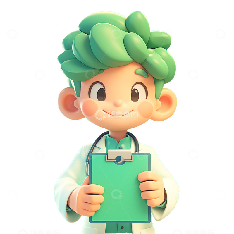 高清大图下载【趣麦麦图】卡通简约绿头发的医生