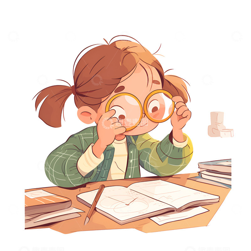 高清大图下载【趣麦麦图】卡通简约带着眼镜看书的小孩