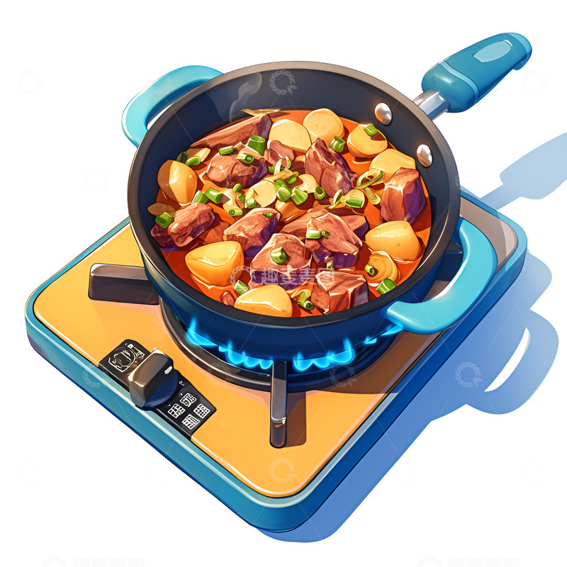 高清大图下载【趣麦麦图】卡通简约火炉上的炖牛肉