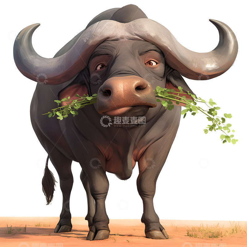 高清大图下载【趣麦麦图】卡通吃草的水牛