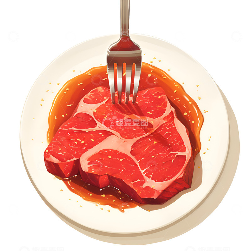 高清大图下载【趣麦麦图】卡通简约叉子叉起牛肉