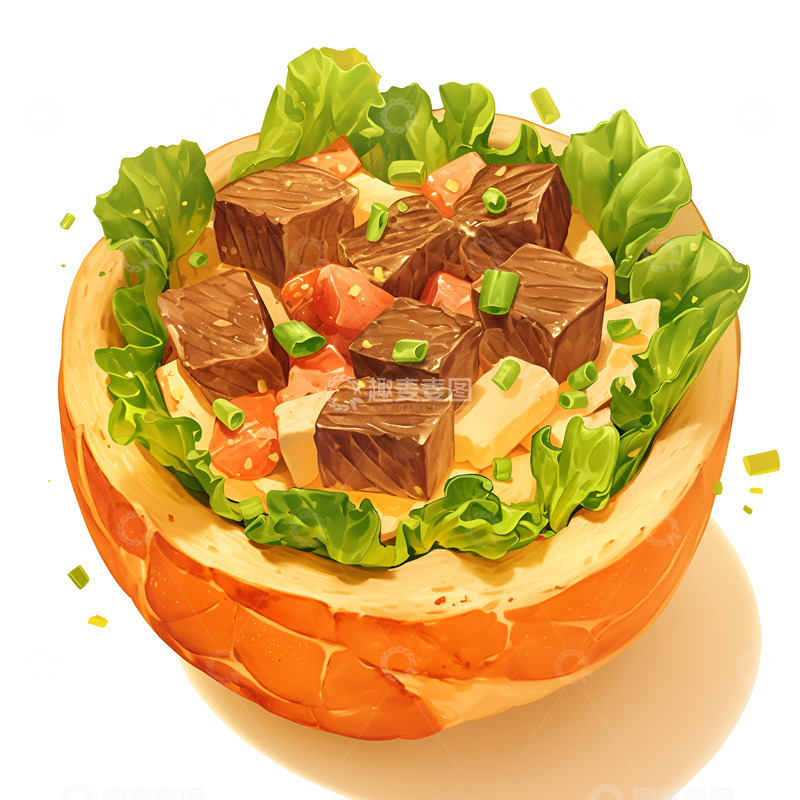 高清大图下载【趣麦麦图】卡通简约牛肉面包碗