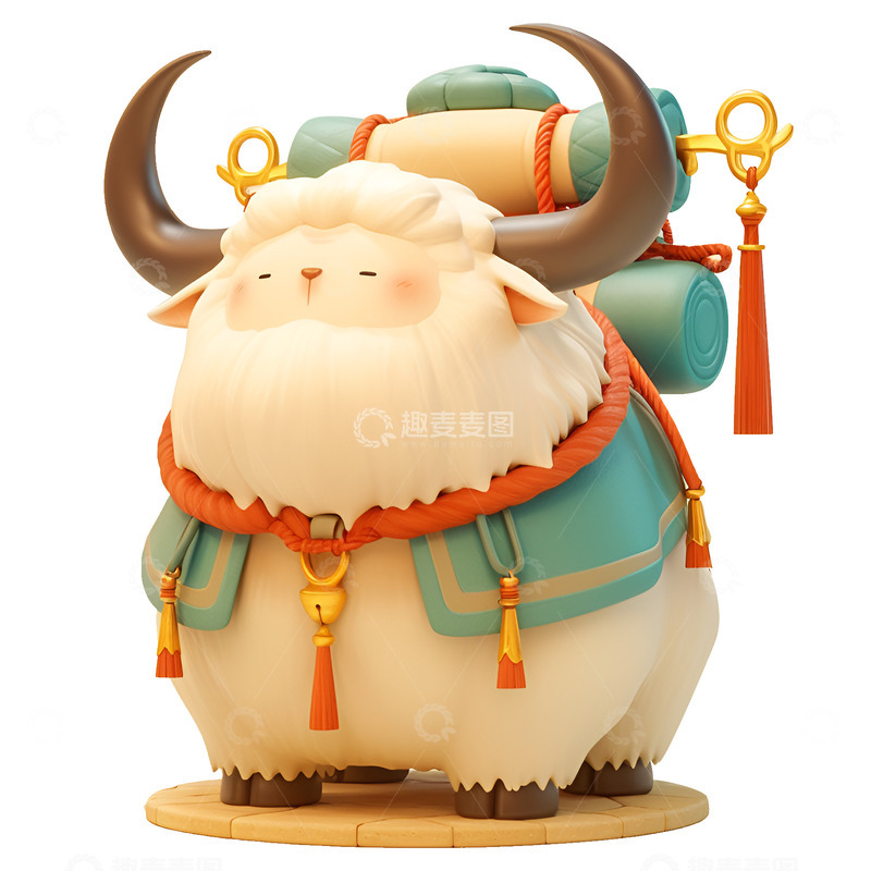 高清大图下载【趣麦麦图】卡通简约背着行李的牦牛