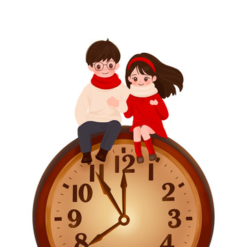 新年元旦跨年情侣新年钟声手绘