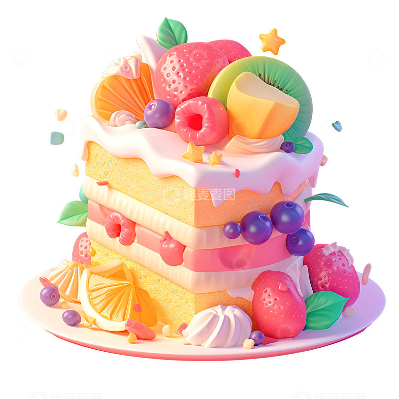 高清大图下载【趣麦麦图】卡通简约一盘水果蛋糕