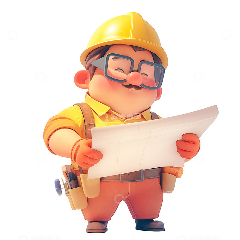 高清大图下载【趣麦麦图】卡通简约看图纸的工程师傅