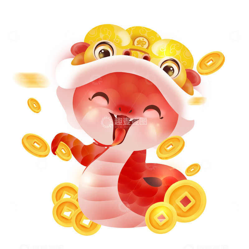 源文件下载【趣麦麦图】新年红蛇金币素材