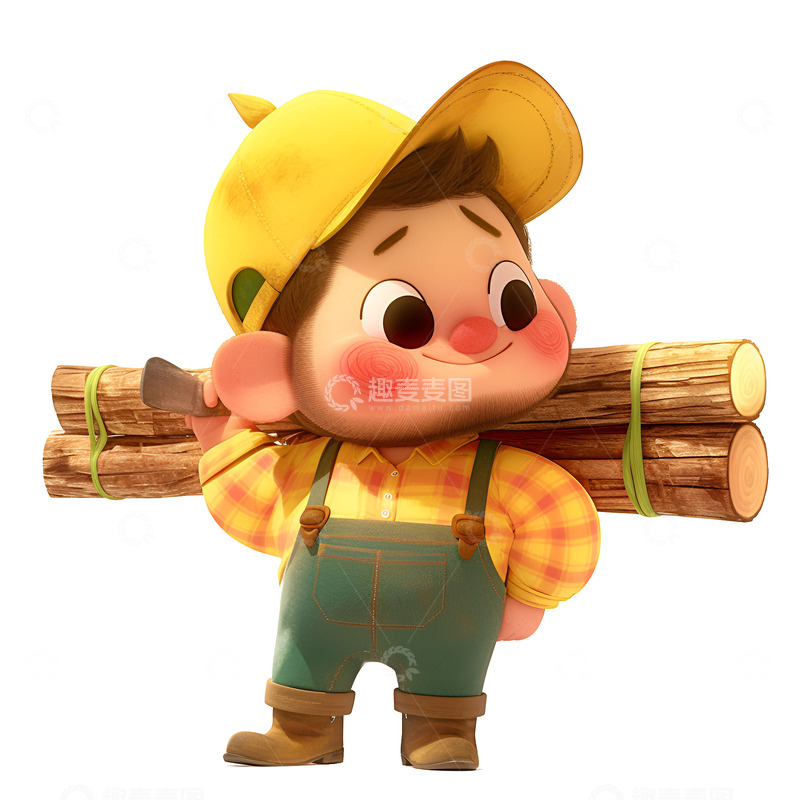 高清大图下载【趣麦麦图】卡通简约背着木柴的工人