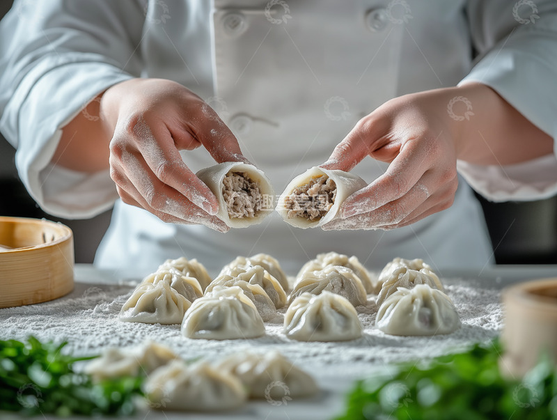 高清大图下载【趣麦麦图】捏包子的厨师特写
