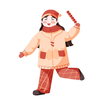 简约冬季人物糖葫芦元素