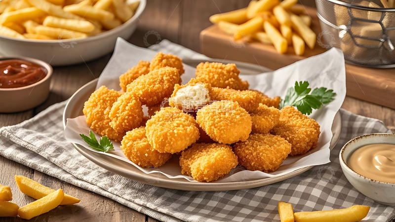 高清大图下载【趣麦麦图】多样炸鸡拼盘搭配美味蘸料