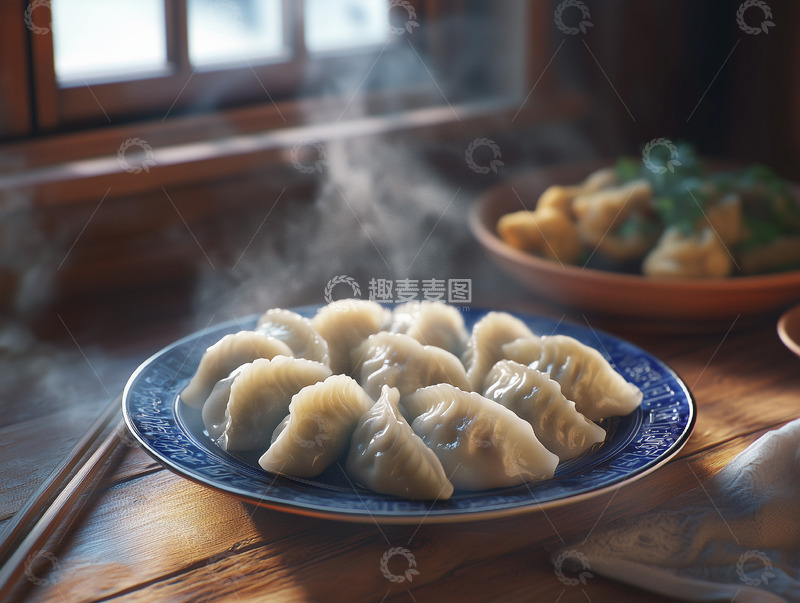 高清大图下载【趣麦麦图】一盘冒热气的饺子