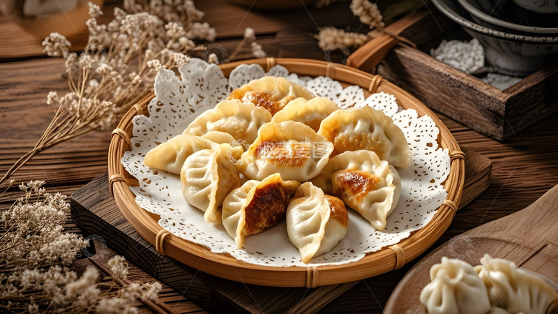 高清大图下载【趣麦麦图】白色盘子中传统煎饺的经典风味