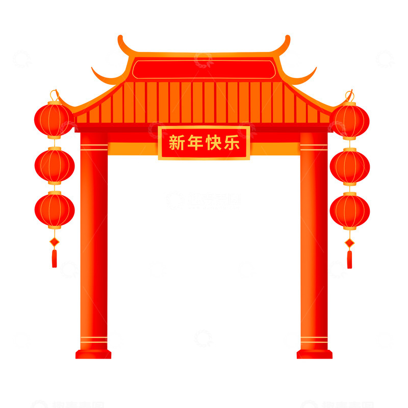 源文件下载【趣麦麦图】新年元旦喜庆国风美陈门头
