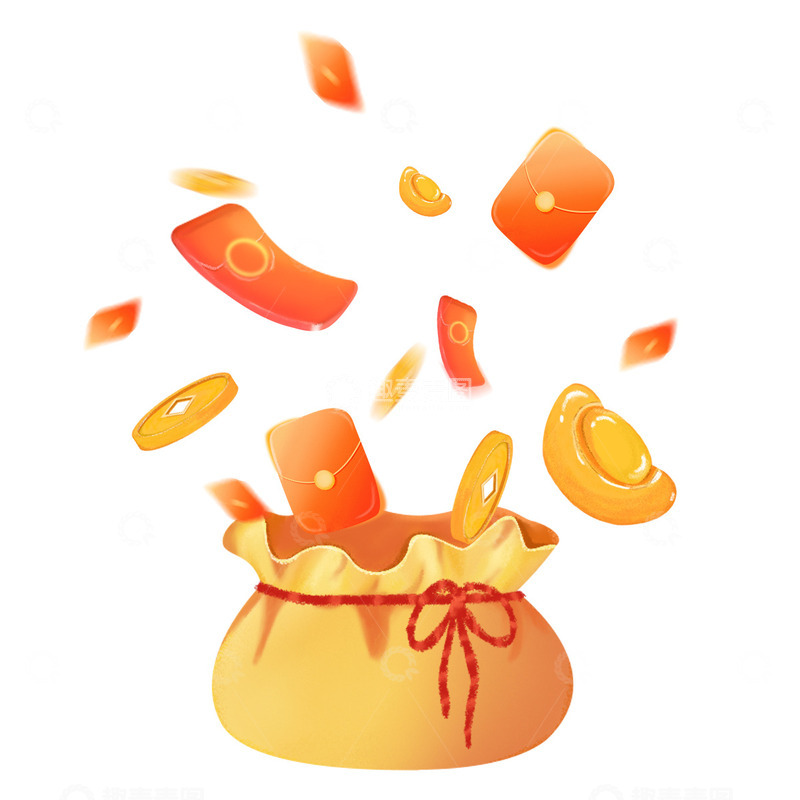 源文件下载【趣麦麦图】扁平风彩色卡通发财發钱袋福袋