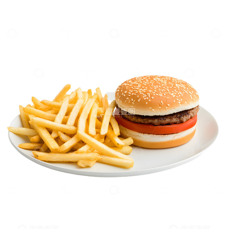 高清大图下载【趣麦麦图】一盘汉堡薯条美食