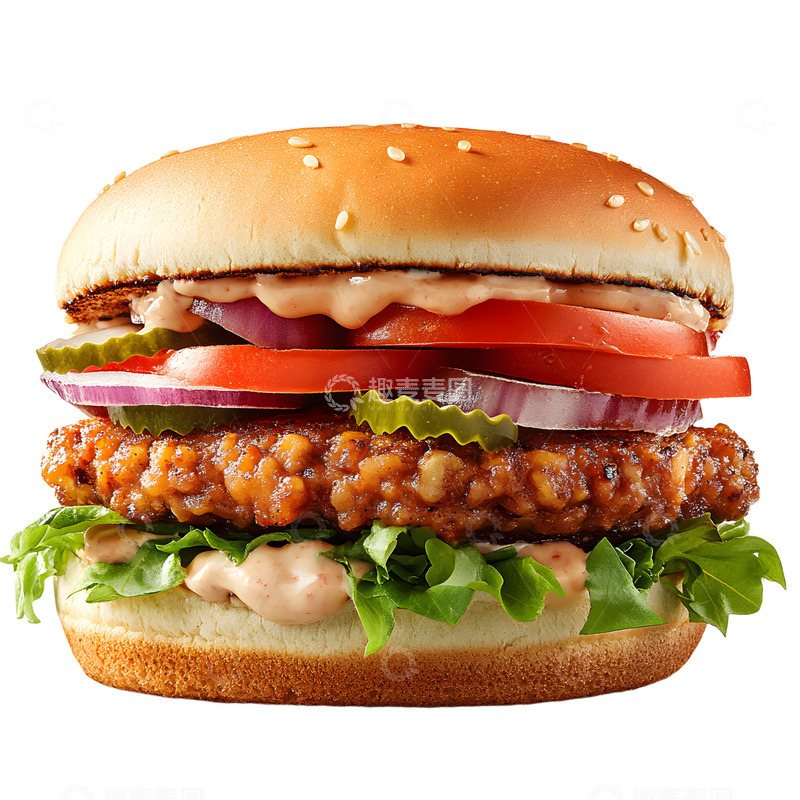 高清大图下载【趣麦麦图】酸黄瓜美味鸡排汉堡