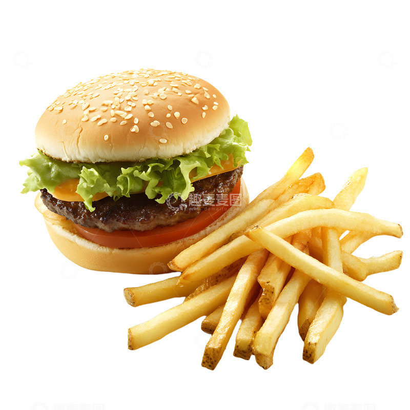 高清大图下载【趣麦麦图】美味的汉堡与薯条套餐