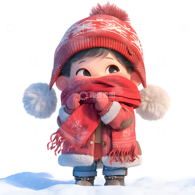 高清大图下载【趣麦麦图】卡通简约围着围巾的小孩