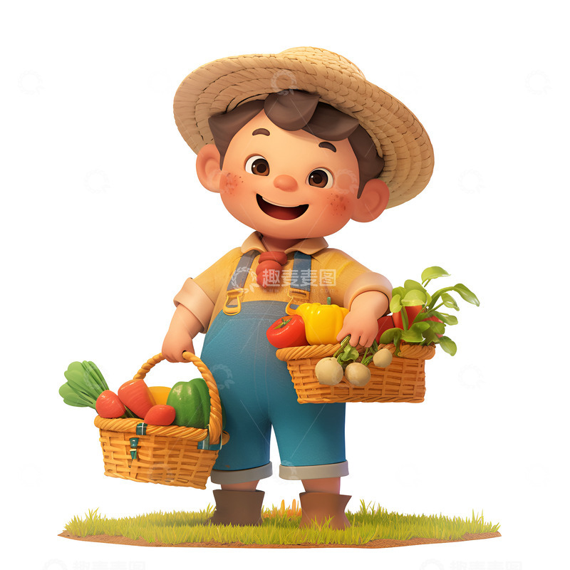 高清大图下载【趣麦麦图】卡通简约提着菜篮的农民