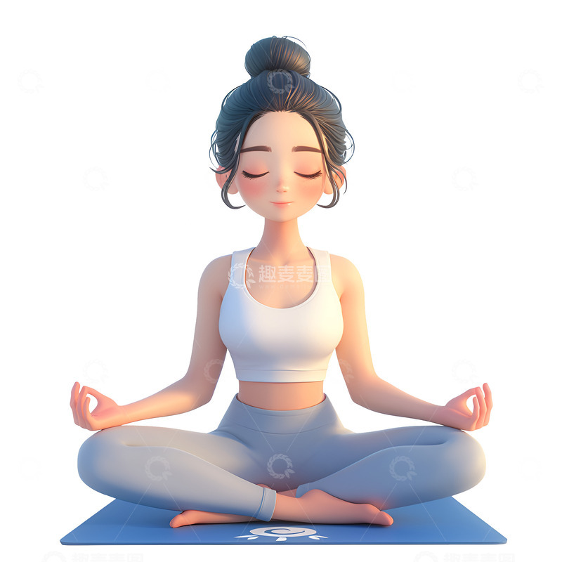 高清大图下载【趣麦麦图】卡通简约打坐的女孩