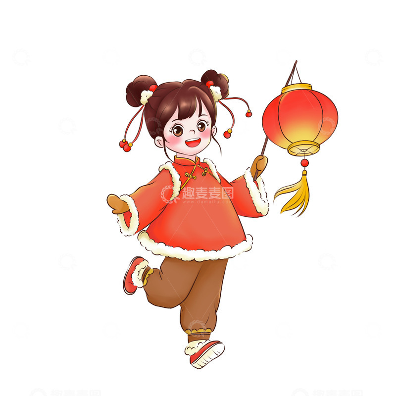 源文件下载【趣麦麦图】春节元宵节节日拿灯笼的女孩