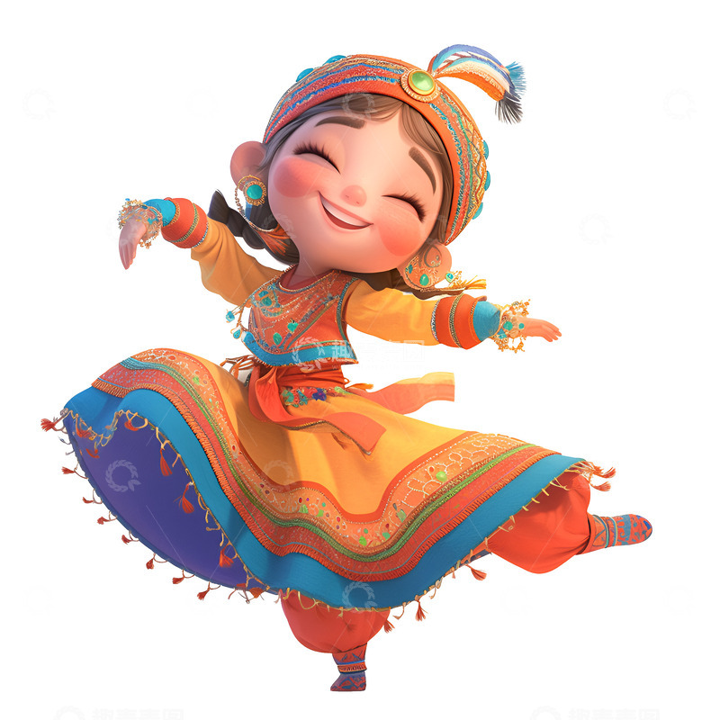 高清大图下载【趣麦麦图】卡通跳新疆舞的小孩