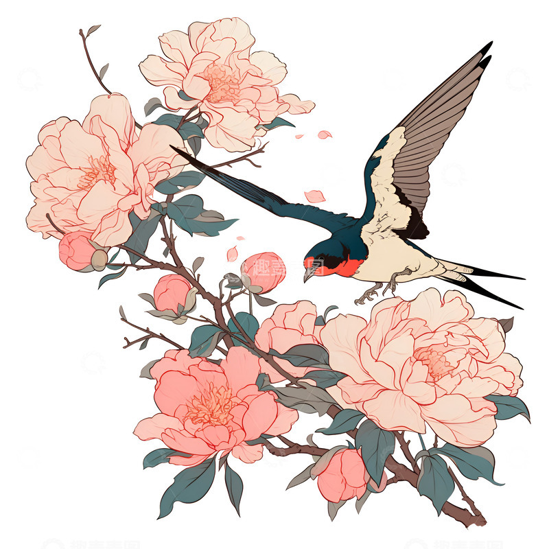 高清大图下载【趣麦麦图】卡通燕子和挑花