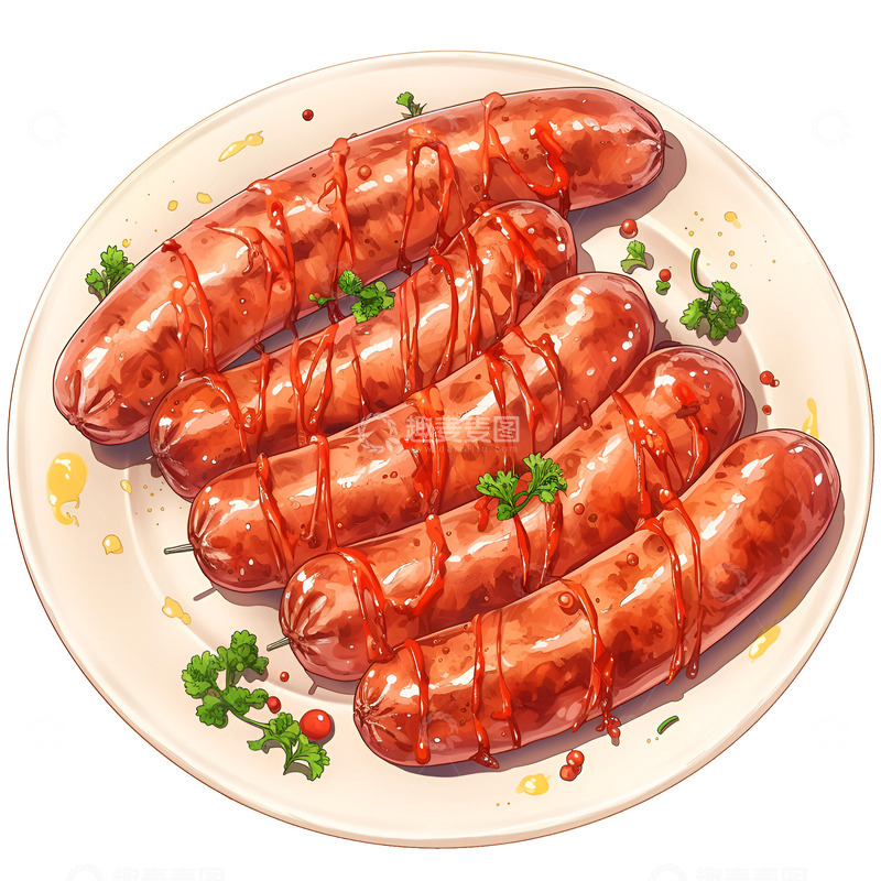 高清大图下载【趣麦麦图】卡通淋上酱汁的烤肠