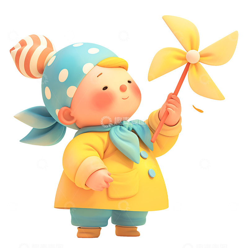 高清大图下载【趣麦麦图】卡通拿着小风车的男孩