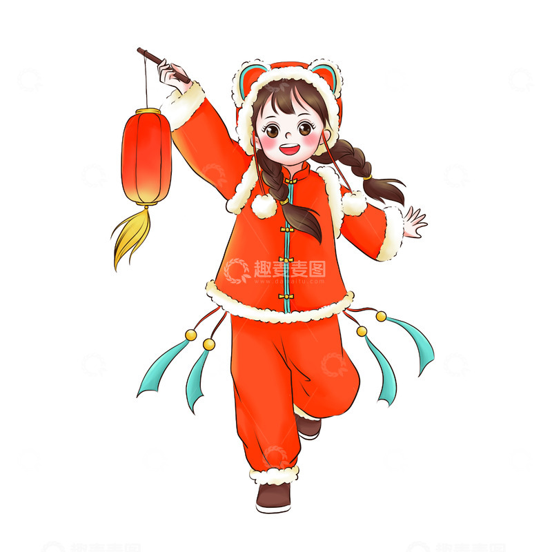 源文件下载【趣麦麦图】喜庆节日手举灯笼可爱女孩
