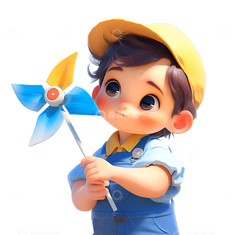 高清大图下载【趣麦麦图】卡通简约拿着风车的小孩