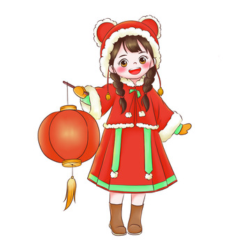 元宵节春节节日喜庆拿灯笼女孩