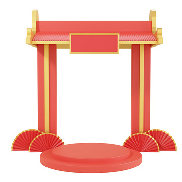 3D立体古建筑门头展台