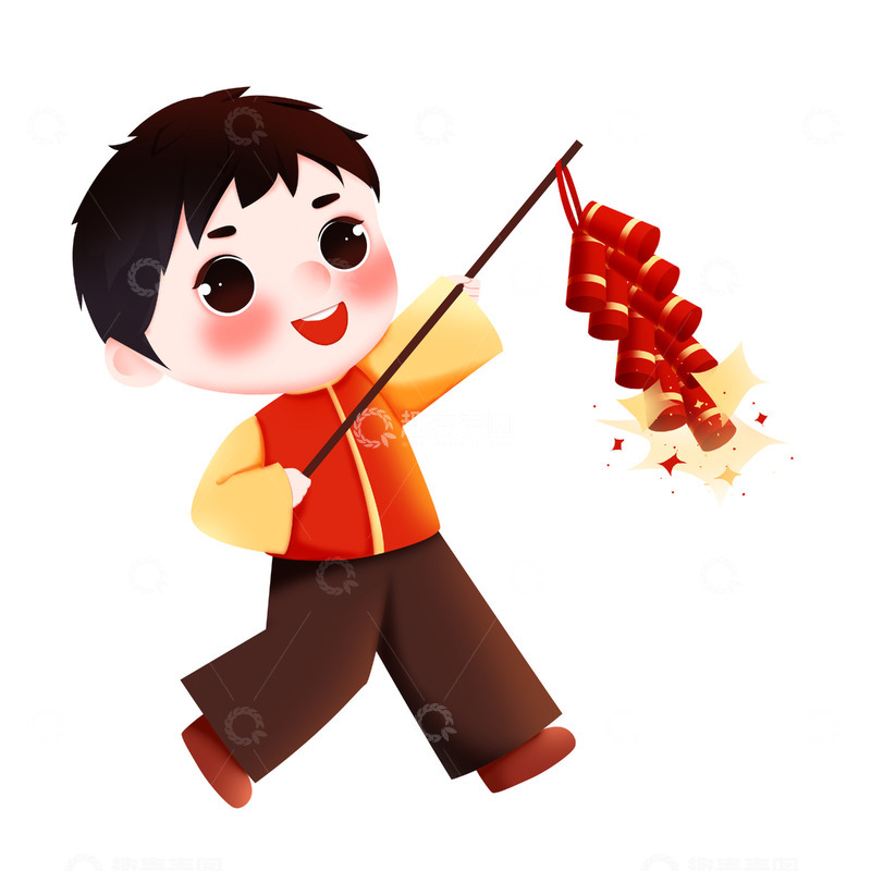 源文件下载【趣麦麦图】简约新年放鞭炮小男孩